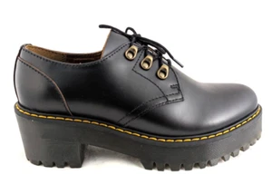 DR. MARTENS Women's LEONA LO Smooth Leather Black Platform Oxfords US 10/42 NEW* - Picture 1 of 10