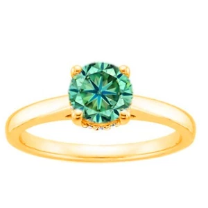 2,34Kt Runden Form Natürlich Grünlich Gelb & Weiß Diamant Ring Im 585er Gelbgold - Bild 1 von 3