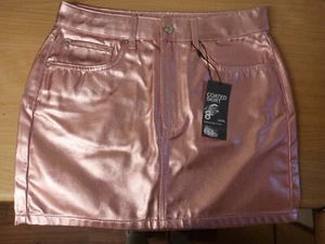 Pink Metallic Coated Denim Mini Skirt Party Club Summer Brand New Size 8 UK - Picture 1 of 2