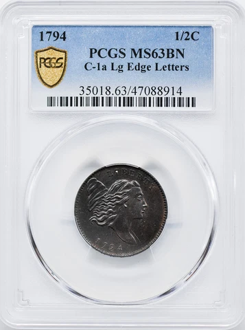 1794 LIBERTY CAP 1/2 PCGS MS 63 BN Cover