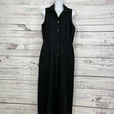 Petite Sophisticate Dress Womens Size 12 Black Linen Button Short Sleeve Maxi - Image 1 of 4
