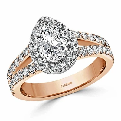 Anillo de aniversario de diamantes creado en laboratorio talla pera de 2,00 quilates de oro rosa de 14 k talla 6 Foto 1 de 4