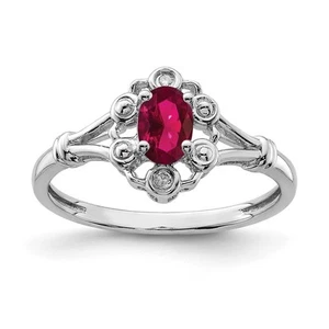 Sterling Silver Rhodium-plated Lab Created Ruby & Diamond Ring Size 6 for Women - Picture 1 of 6