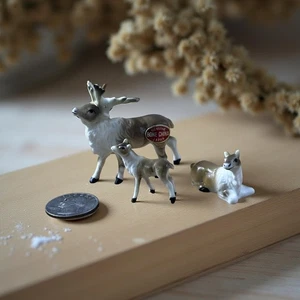 3 Vintage Miniatur Bone China Hirsch Figuren Familie Set Mini klein Shadowbox Te - Bild 1 von 9