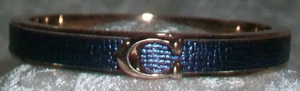 Bracciale Coach Oro Rosa Firma C Fibbia Pelle Blu Cerniera Magnetica - Foto 1 di 14