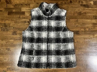 Женский флисовый жилет CJ Banks в клетку черный серый средний размер Christopher & Banks - Изображение 1 из 4