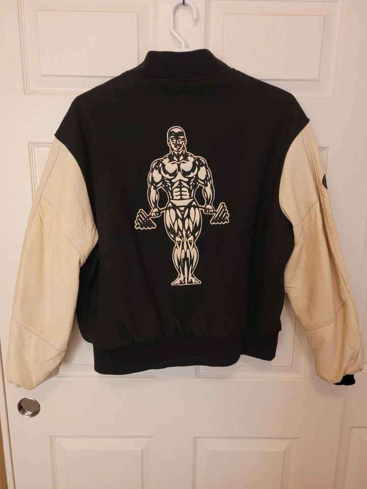 Chaqueta Universitaria Vintage Gold's Gym Cuero Lana Negro Crema EE. UU. Para Hombres Grande Foto 1 de 4