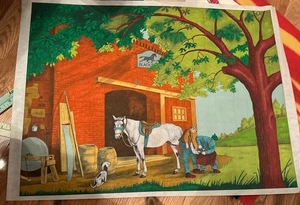 Tri Chem ungerahmt - gemalt reflektiert ein Pferd Schuhe Bauernhof Bild 18x24" - Bild 1 von 4