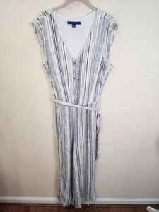 Apt. 9 Jumpsuit Women's Sz XL Sleeveless White Stripe 1/2 Button Up Lined Bodice - Picture 1 of 8
