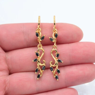 18K Yellow Gold Filled Women Lake Blue Mystic Topaz Artistic Aesthetic Earrings - Image 1 of 3