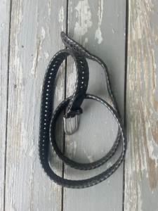 Mens Black Braided Belt Leather on Bonded Leather Brushed Silver Buckle Sz 52 - Picture 1 of 8