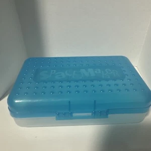 Spacemaker Vintage Plastic Pencil Case Box Light Blue Top & Frosted Clear Bottom - Picture 1 of 6