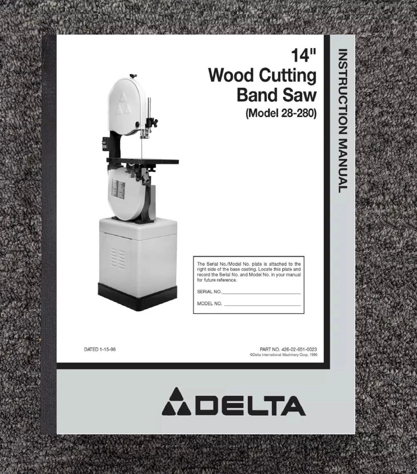 14" Wood Cutting Band Saw Operator Manual Delta 28-203, 28-243, 28-245 28-2 - Image 1 of 4
