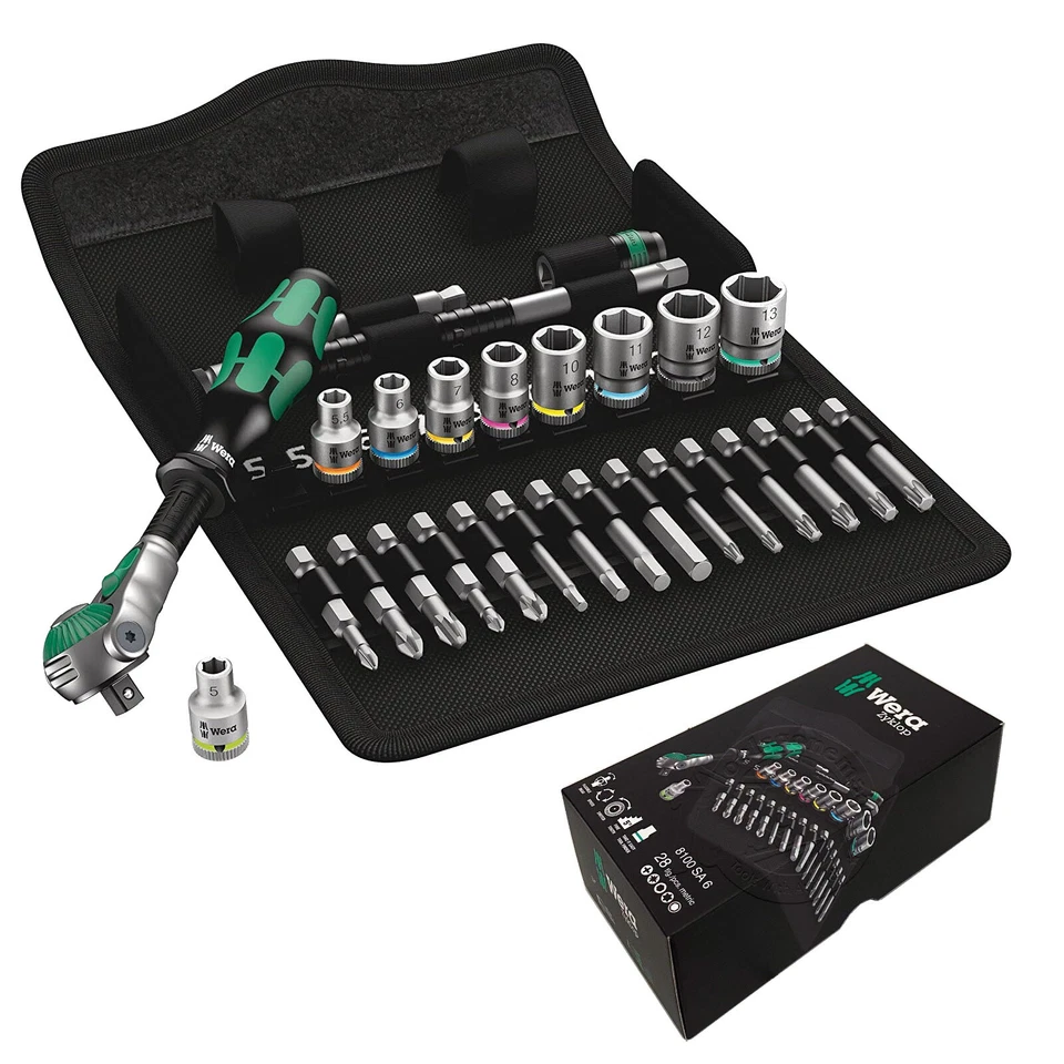 Wera Zyklop 8100 SA 6 Speed Ratchet Set Metric Socket Bits 05004016001
