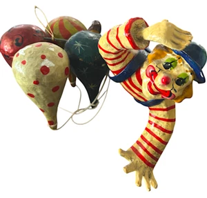 Large Vintage 1970s Paper Mache Clown Floating with Balloons Mexico Folk Art - Picture 1 of 13