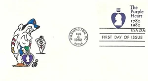 USA 1982 HAND PAINTED RICHARD ELLIS ANIMATED FDC PURPLE HEART + CACHET - Picture 1 of 1
