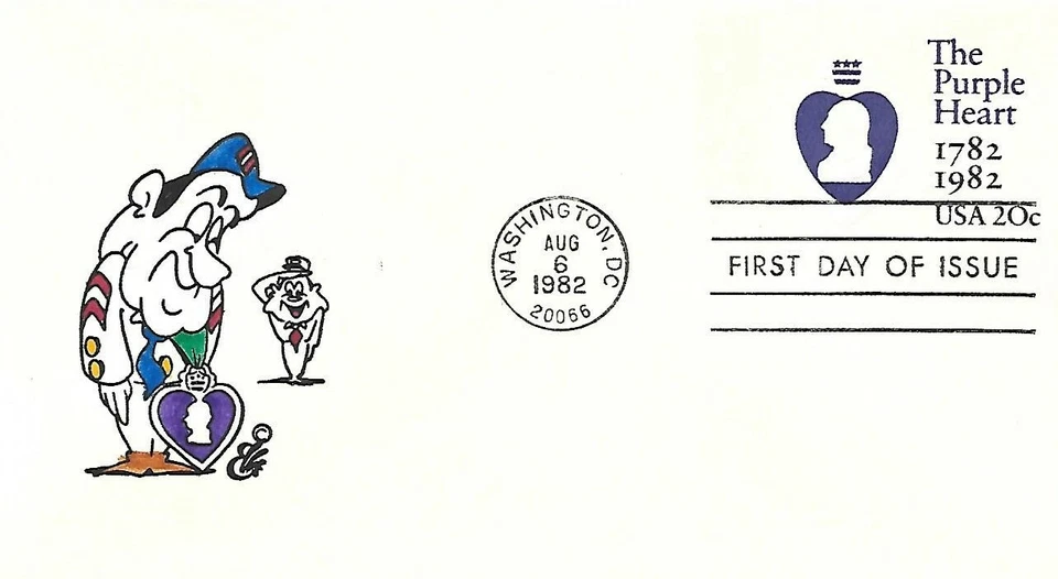 USA 1982 HAND PAINTED RICHARD ELLIS ANIMATED FDC PURPLE HEART + CACHET - Image 1 of 1