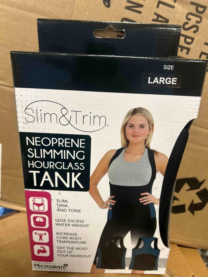 Tanque de reloj de arena adelgazante de neopreno delgado y recortado grande negro ¡NUEVO EN CAJA! Foto 1 de 1