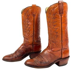 Vtg DAN POST Women's Sz 6.5 C Cognac Brown Leather Cowboy Cowgirl Western Boots - Picture 1 of 12