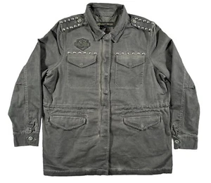 Harley Davidson Studded Field Jacket Women's 2XL Olive Military Utility - Picture 1 of 20