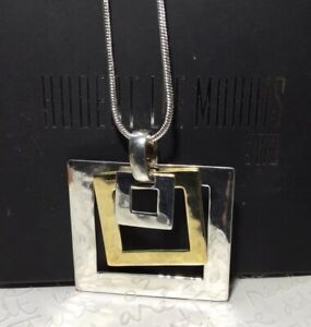 ROBERT LEE MORRIS RLM Handmade 925 Sterling Brass 3 Squares Pendant Necklace 18”