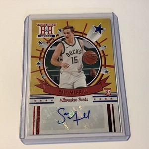 2020-21 Panini Chronicles Hometown Heroes Sam Merrill Red Foil Auto RC Bucks