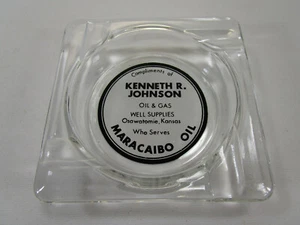 Kenneth Johnson Oil Gas Co Ashtray Vintage Osawatomie Kansas Glass Advertising - Picture 1 of 3