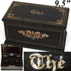 Gorgeous Antique French Charles X Era Double Well Tea Caddy, Boulle Style Inlay - Picture 1 of 7