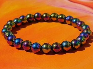 Mens / Ladies Handmade 8mm Premium Beaded Bracelet - Rainbow Hematite. - Picture 1 of 3