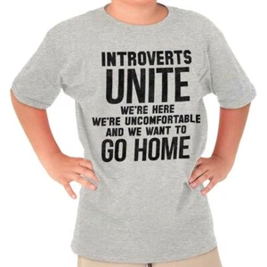 Introverts Unite Just Kidding Go Home Funny Youth Crewneck T Shirts Boy or Girl - Picture 1 of 9