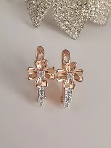 Rose gold/14k gold clr, Heart Shape,silver Elements, English Clasp Woman Earring - Picture 1 of 6
