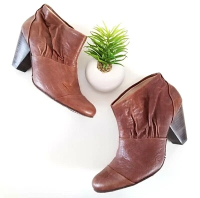 ALL BLACK Cognac Brown Gathered Leather Ankle Booties Heels Shoes Women’s Size 7 - Image 1 of 4