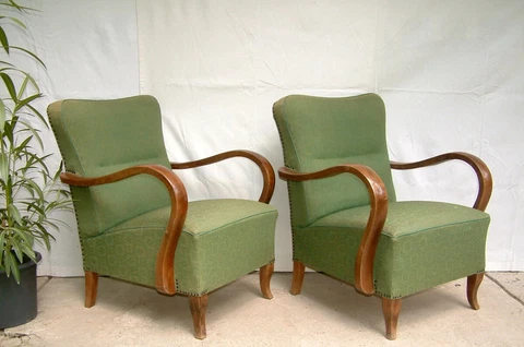 Pair of Art Deco Armchairs, Club Cocktail Chairs. Antique Vintage Halabala 1920 Cover