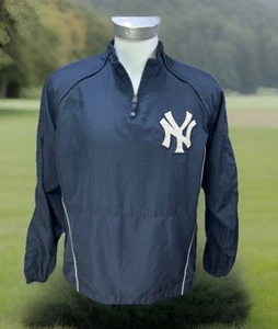 VTG New York Yankees Majestic Mens Size L Cool Base 1/4 Zip Warm-Up Jacket Navy - Picture 1 of 13