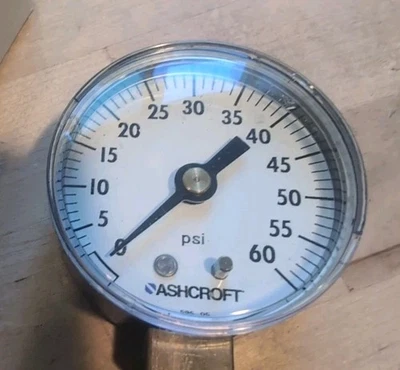 Ashcroft 25W1005 H 02L Pressure Gauge 2" 0-60PSI 1/4" NPT Lower Brass  - Image 1 of 3