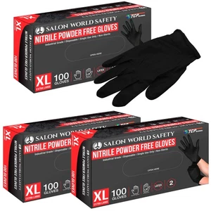 Gants jetables en nitrile noir, 3 boîtes de 100, X-Large, 4 mil - Sans latex - Photo 1/5