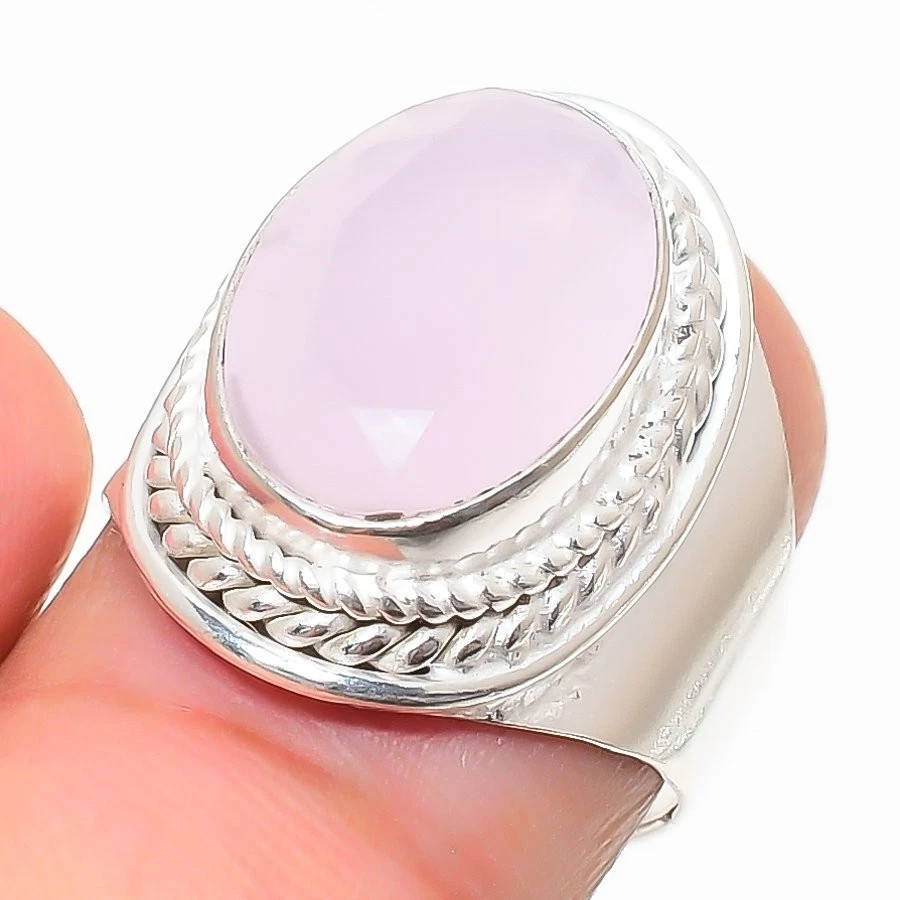 Pink Rose Quartz Gemstone Handmade 925 Sterling Silver All Size Ring For Gift - Image 1 of 1