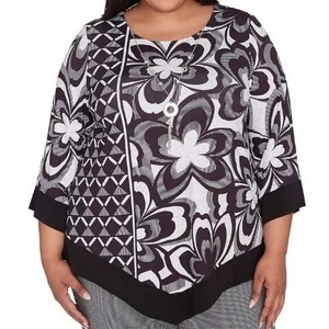 Alfred Dunner Floral Geometric Top w/Detachable Necklace 2X (5556) - Picture 1 of 12