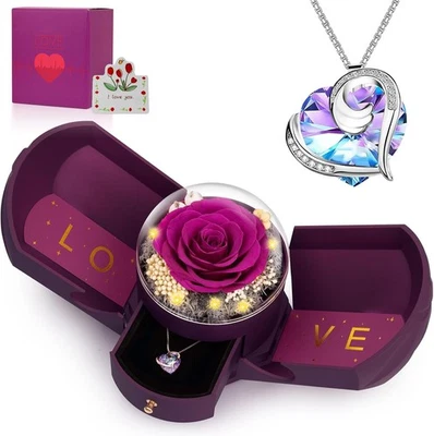 保存真紫色玫瑰带项链永远花朵生日  — 第 1/4 张图片