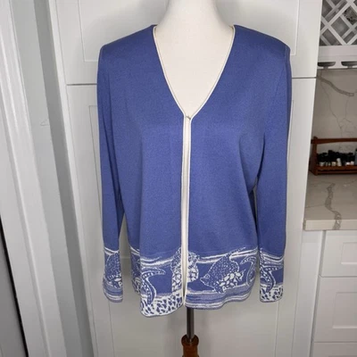 Suéter gris para mujer ST. JOHN Collection by Marie talla 10 chaqueta tejida azul Foto 1 de 4