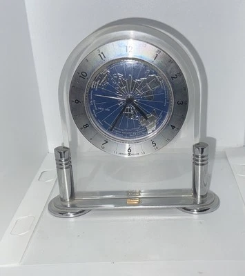 Howard Miller Discoverer World Arch Table Alarm Clock Desk Mantle Globe Silver - Image 1 of 4