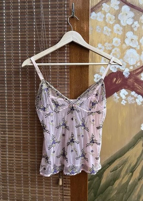 Vintage Moschino Lingerie Floral Embroidered Sheer Cami Top Size 42 Italy  - Image 1 of 4