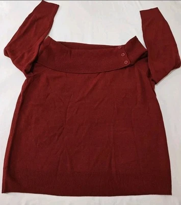 Womens XXL Red Burgundy Off-The-Shoulder Button Sweater New York & Company ~ New - Image 1 of 4