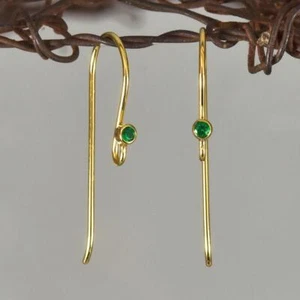 Natural Emerald & Gold-plated Vermeil Sterling Silver Hook Earring Pair Findings - Picture 1 of 6