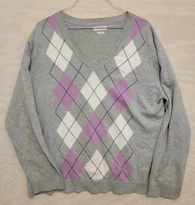Suéter feminino Van Heusen tamanho GG padrão diamante rosa branco cinza 100% algodão  - Imagem 1 de 4
