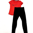 Nike Leggings & T Shirt Set Lot Womens S Dri Fit Orange Black Running Zip Ankle