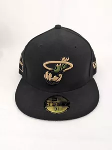 NEW ERA 59FIFTY 5950 FITTED HAT MIAMI HEAT HWC SIDE PATCH CAP 7-1/4 CAMO BLACK - Picture 1 of 5