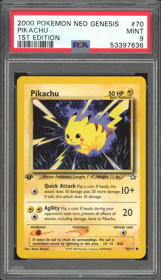 PIKACHU 70/111 NEO GENESIS 1ST EDITION POKEMON PSA 9 MINT - Image 1 of 2