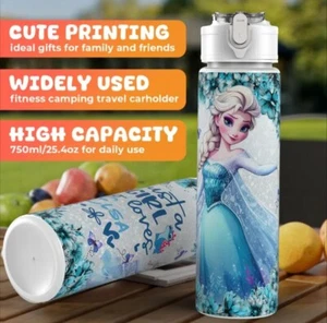 Disney Frozen Elsa Water Bottle 25oz Flip Top Leakproof Kids Drinks Cup Gift UK - Picture 1 of 17