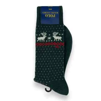 Calcetines Polo Ralph Lauren Mezcla Lana Para Hombre Grandes 10-13 Cazador Verde Rojo Alce Dúo Foto 1 de 3